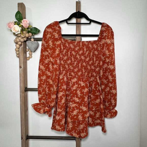 Altard State Long Sleeve Brown Floral Blouse Size Small - Picture 6 of 8